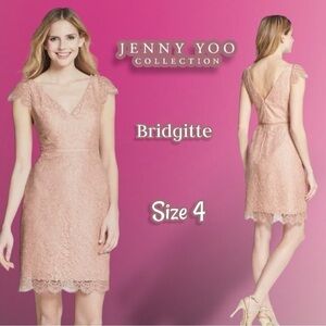 Jenny Yoo Bridgitte Cap Sleeve Lace Sheath Dress Peach Pink Size 4
